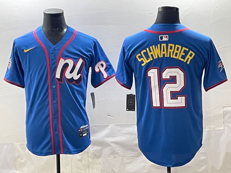 Men 2025 Philadelphia Phillies #12 Schwarber Blue All star Nike MLB Jersey style 01